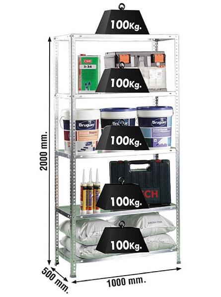 ETAGERE METALLIQUE 5 TABLETTES 2000x1000x500 - 100KG