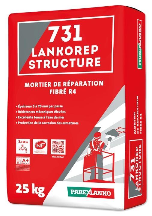 Mortier de réparation fibré 731 Lankorep Structure - sac de 25 kg