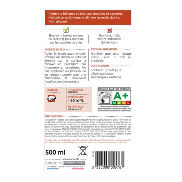 Rénovateur pour Bois Cirés et Vernis pour Mobilier Intérieur 500ml - STARWAX