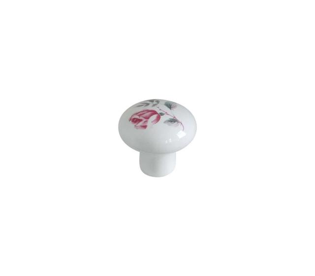 Bouton meuble Classique Céramique Blanc Rose ø35mm h32mm - B BEAUTY