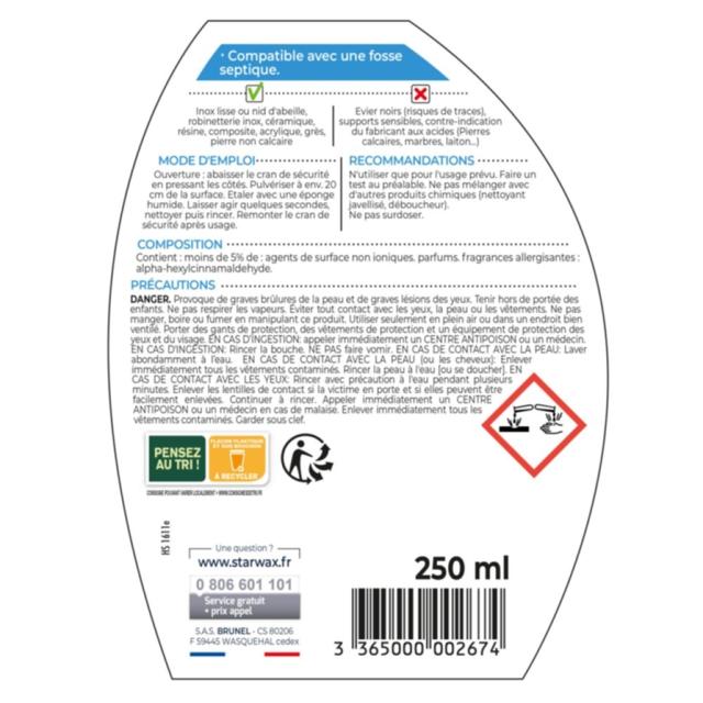 Détartrant Dégraissant Spécial Évier 250ml - STARWAX 