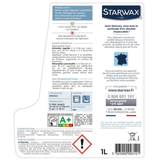 Entretien Brillant pour Sols PVC 1L - STARWAX