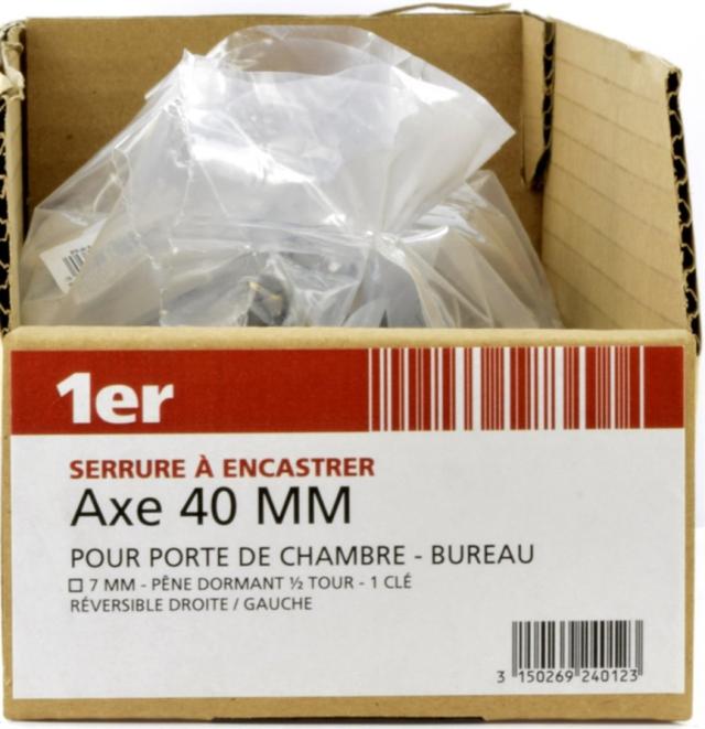 Serrure à encastrer axe à 40mm pêne dormant 1/2 tour réversible Z/BR 1 clé - 1ER