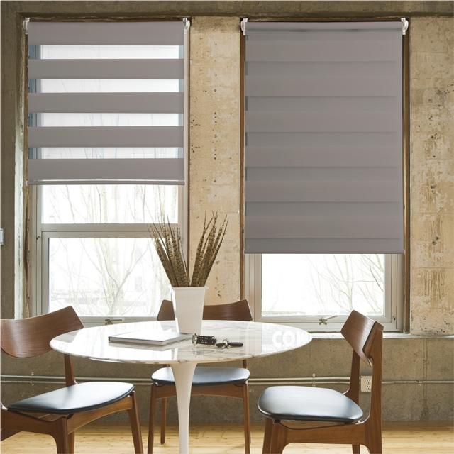 Store Enrouleur Jour Nuit Taupe - sans percer ni visser - 112x190 cm