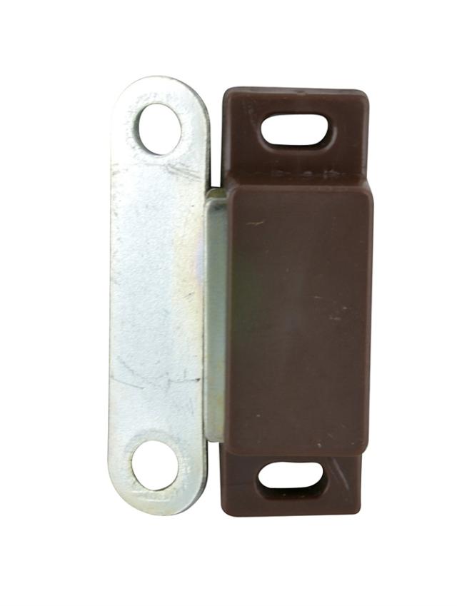 Lot de 8 loqueteaux magnétiques rectangulaires à visser à pattes force 4kg pour porte de meuble plastique ferrite et acier brun