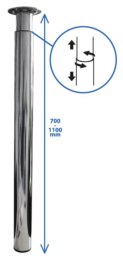 Pied de table, bar et plan de travail ZOOM rond chromé réglable Ø60 x700 à 1100mm
