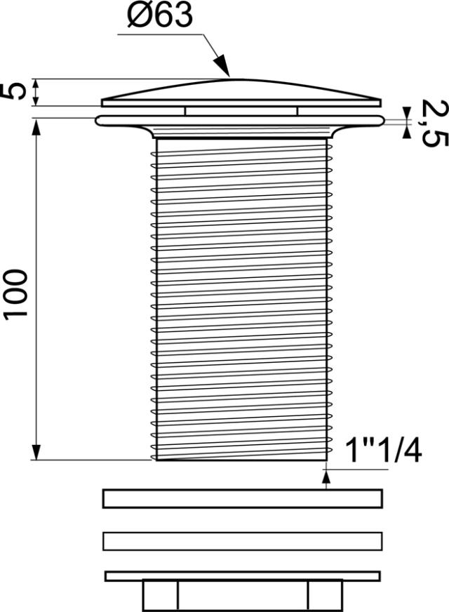 bonde design 100 mm quick clac , pour vasque sans trop-plein - 1ER