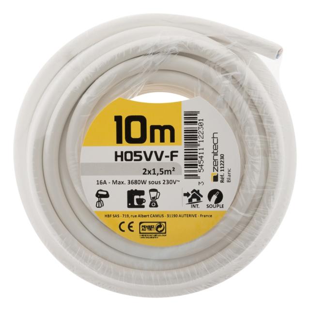 CABLE HO5VVF 2X1.5 BLANC 10M