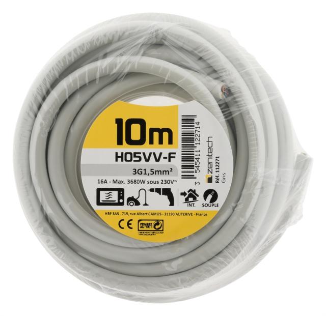 CABLE HO5VVF 3X1.5 GRIS 10M