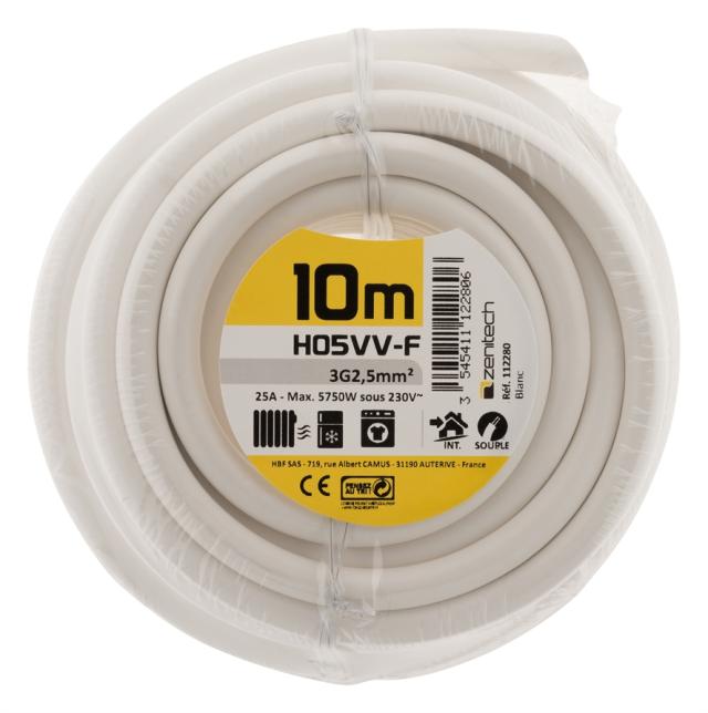 CABLE HO5VVF 3X2.5 BLANC 10M