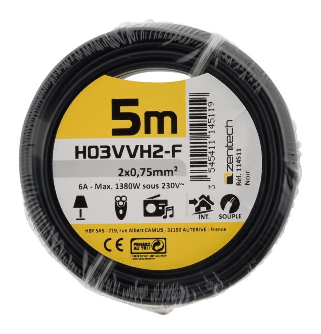 CABLE HO3VVH-2F 2X0.75 NOIR 5M