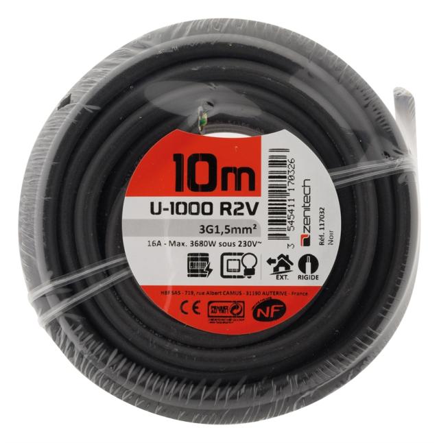 Câble U-1000 R2V 3G1,5 cours 10m - ZENITECH (vendu au mètre)