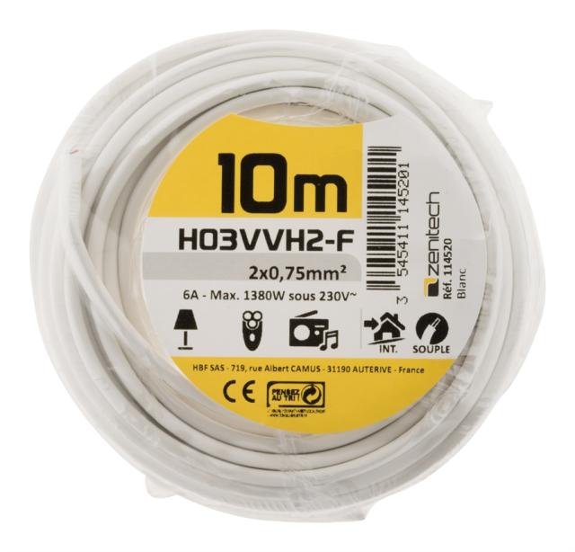 CABLE HO3VVH-2F 2X0.75 BLANC 10M