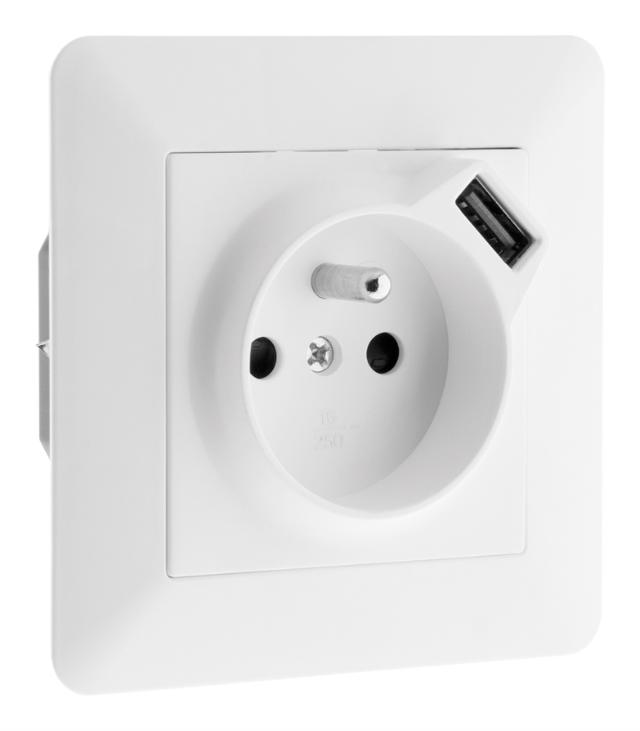 Prise 2P+T 16A équipée d''un port USB (2,4A) Blanc - Artezo