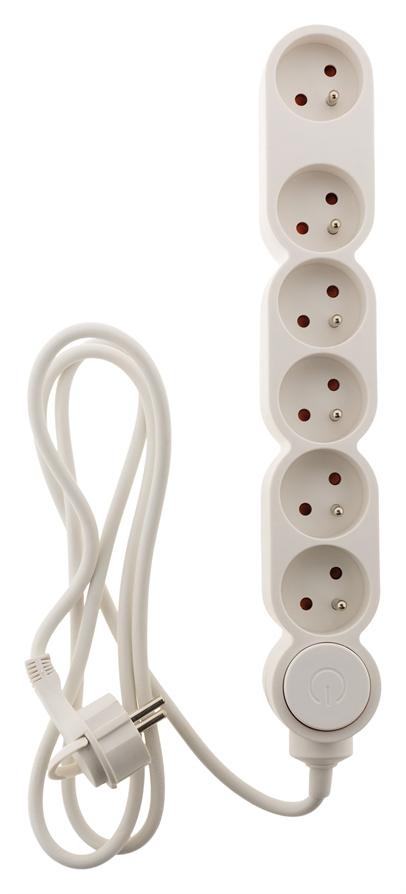 Bloc multiprise 6x 16A 2P+T + interrupteur + fiche extraplate Blanc HO5VV-F 3G1mm² 1,5m