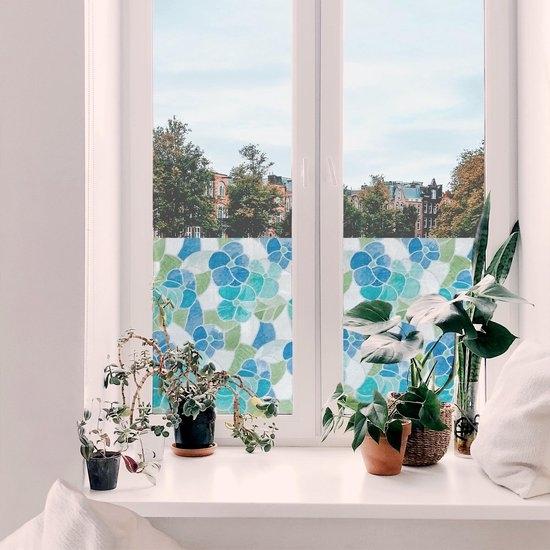 Film Adhésif Pour Fenêtre Fleurs Vert-Bleu 45x200cm