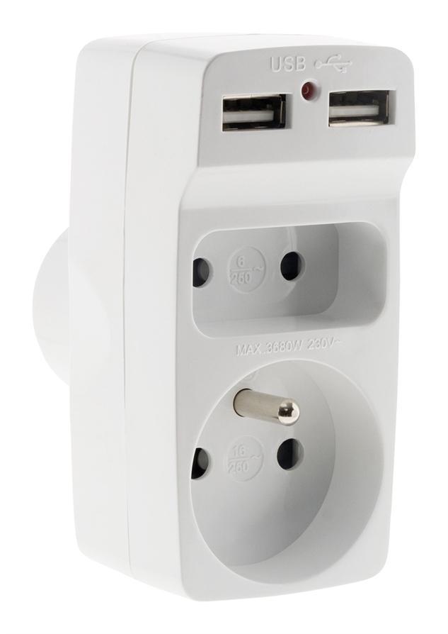 Biplite 6a + 16a avec 2 chargeurs usb -blanc