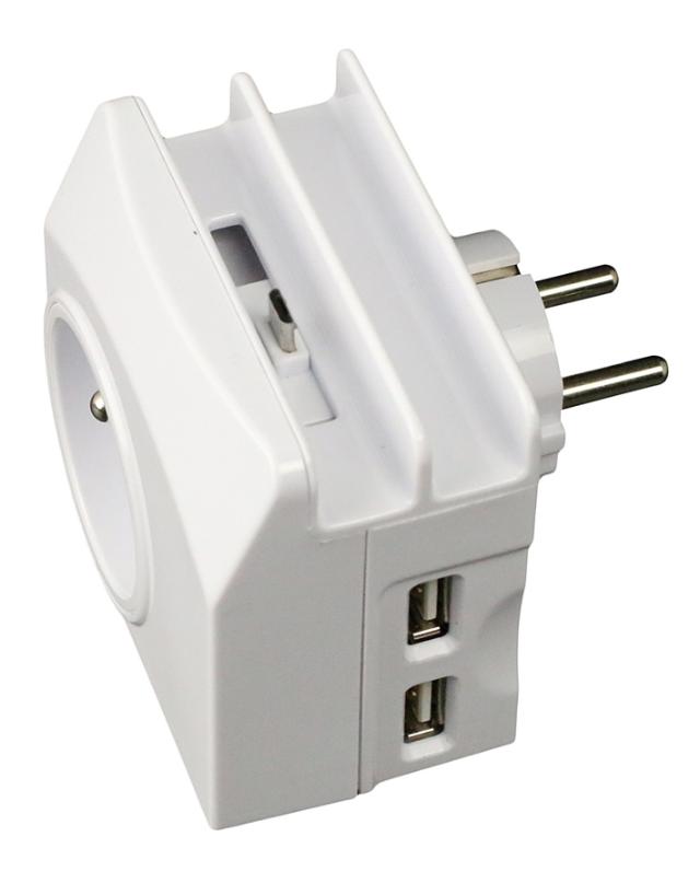 Chargeur multifonctions 1 prise 16A + 2 USB+ 1 port micro USB