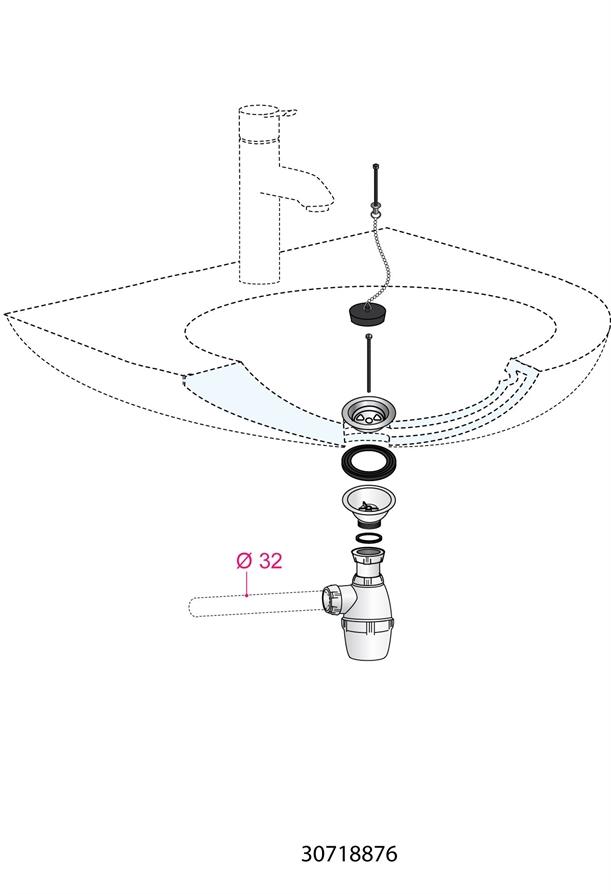 Ensemble bonde à bouchon + siphon pour lavabo 