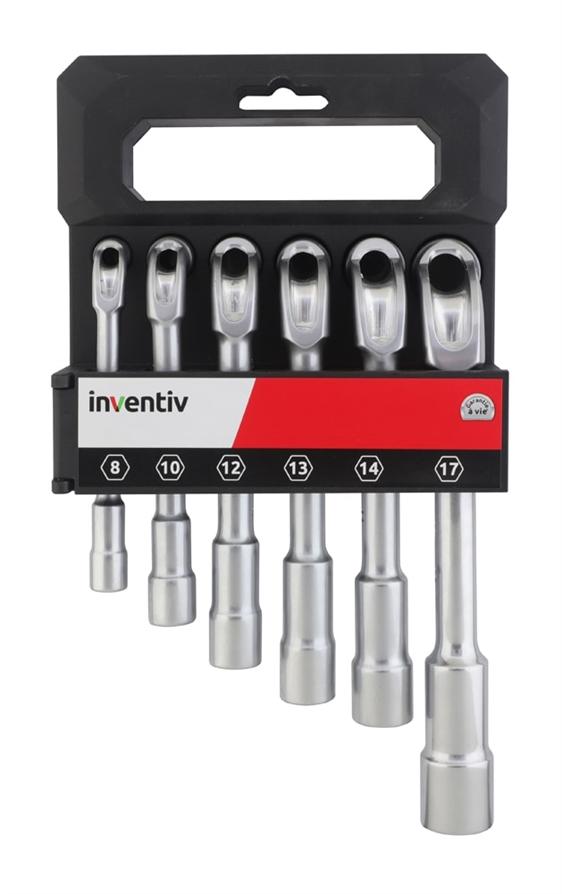 Jeu de 6 clés à pipe débouchées 8/17mm chrome vanadium - INVENTIV