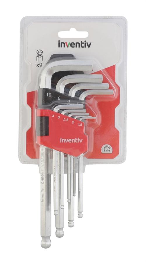 Ratelier 9 clés mâles tête sphérique 1,5 à 10mm - INVENTIV