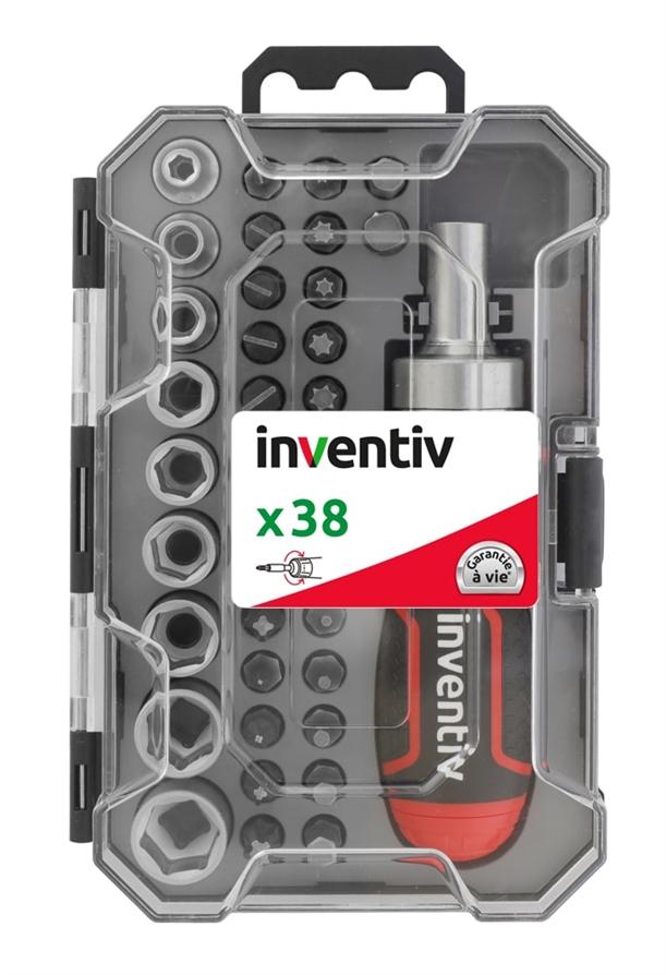 Set tournevis à cliquet 38 pièces chrome vanadium - INVENTIV
