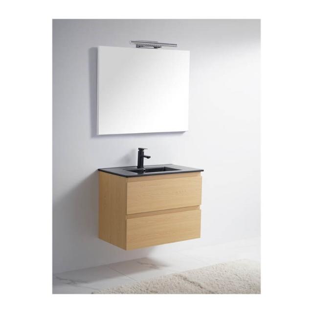 Meuble city 80cm chene rustiq+miroir 80x80+vasq ce