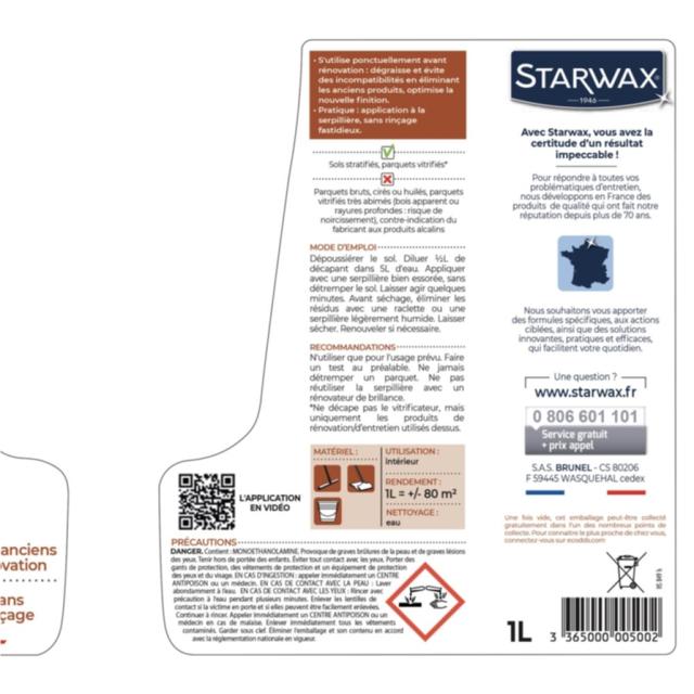 Décapant Dégraissant Avant Rénovation pour Parquets et Stratifiés 1L - STARWAX