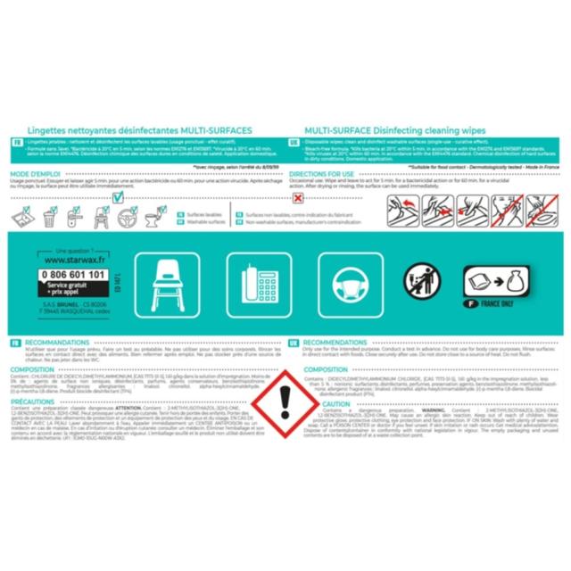 50 Lingettes Nettoyantes et Désinfectantes - STARWAX