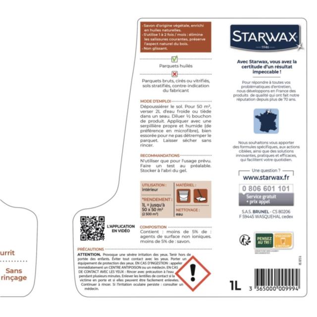 Savon D’Entretien pour Parquets Huilés 1L - STARWAX