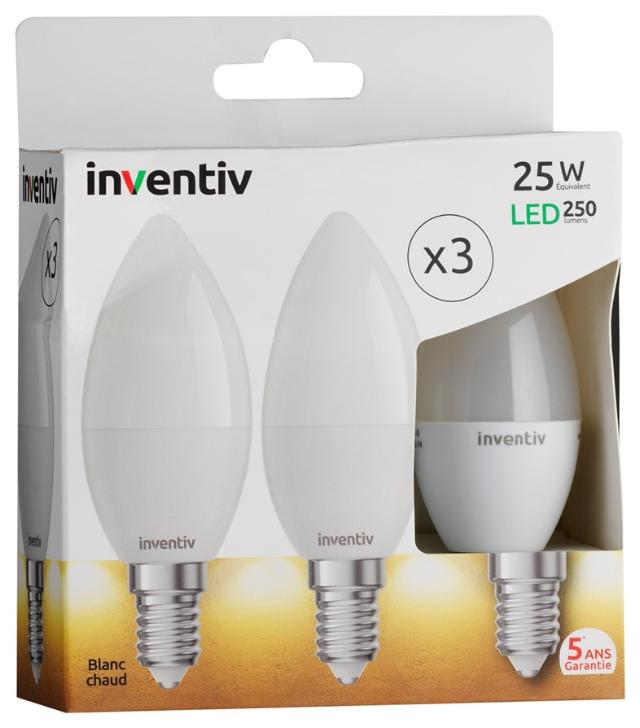 3 ampoules LED SMD E27 250lm 3W Blanc chaud - INVENTIV
