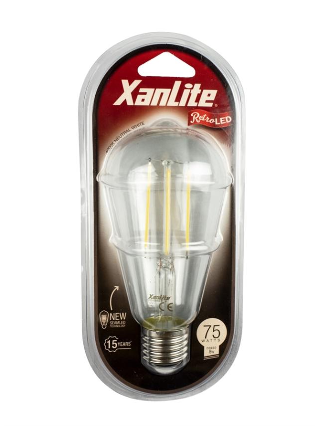 Ampoule LED Filament Transparent E27 1055lm 8W Blanc neutre - XANLITE