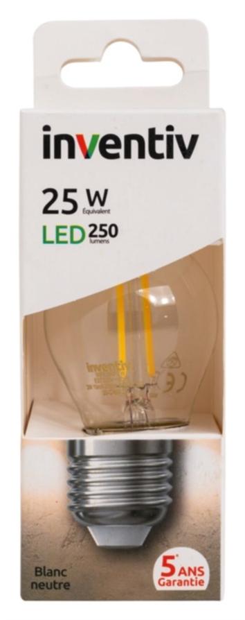 Ampoule LED Filament E27 250lm 3W Blanc neutre - INVENTIV