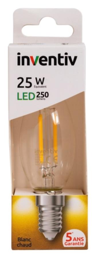 Ampoule LED Filament E27 250lm 3W Blanc chaud - INVENTIV