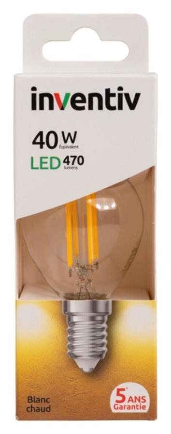 Ampoule LED Filament E27 470lm 5W Blanc chaud - INVENTIV