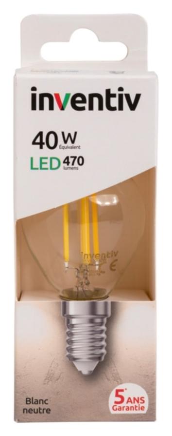 Ampoule LED Filament E27 470lm 5W Blanc neutre - INVENTIV