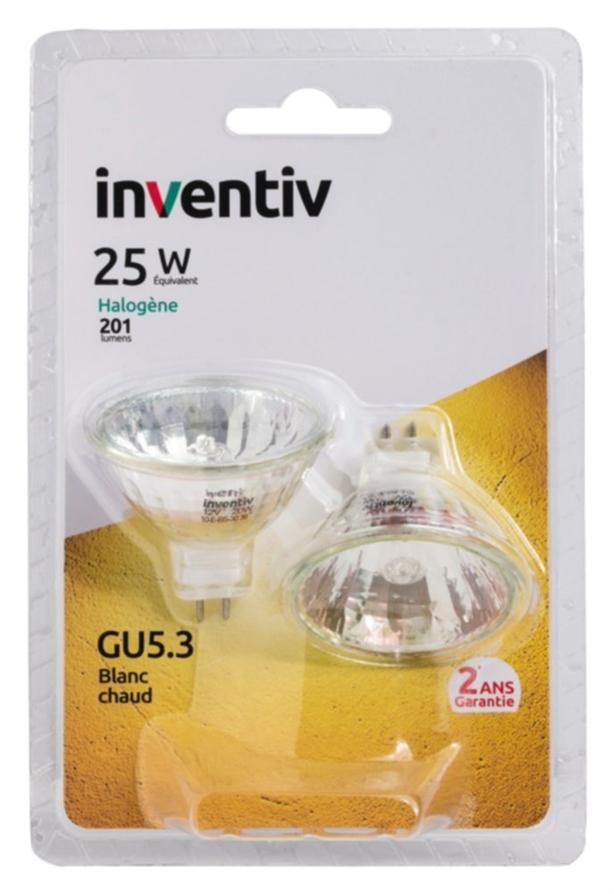 Lot de 2 ampoules halogenes spot GU5,3 20 W 2700 Kelvins dimmable - INVENTIV