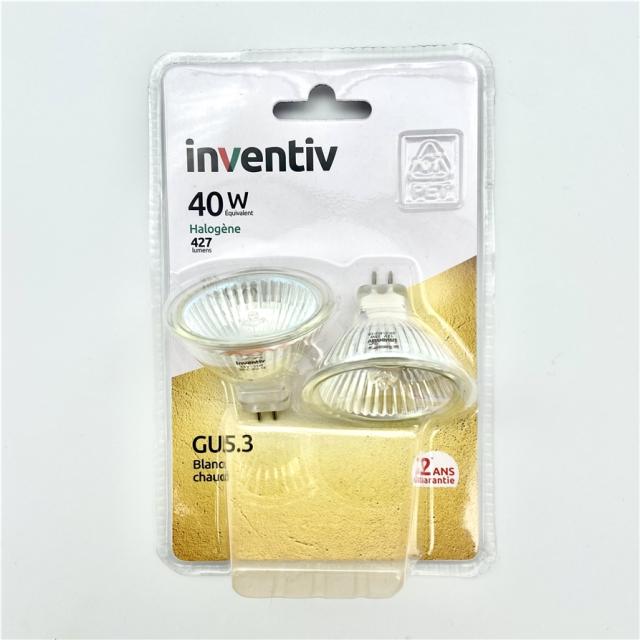 Lot de 2 ampoules halogenes spot GU5,3 630 Lumens 2700 Kelvins dimmable - INVENTIV