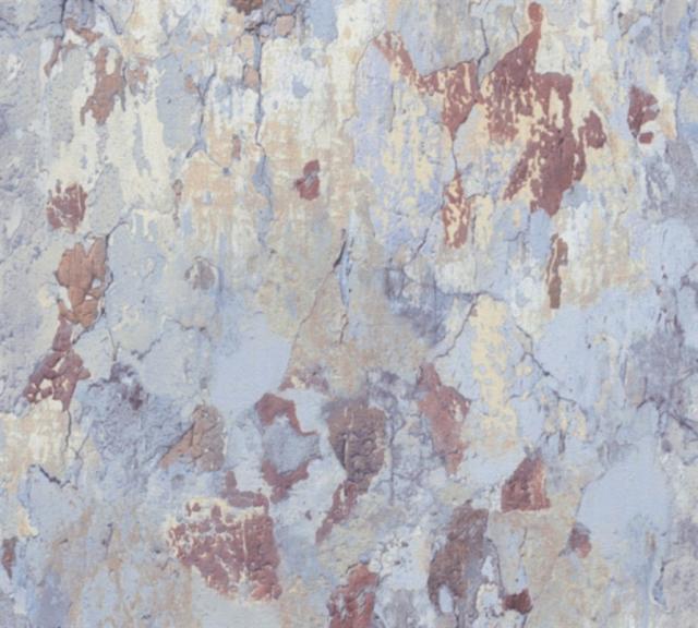 Papier Peint Vinyl Lourd Intissé Vieux Mur Gris Bleu Rouillé 10x0,53m