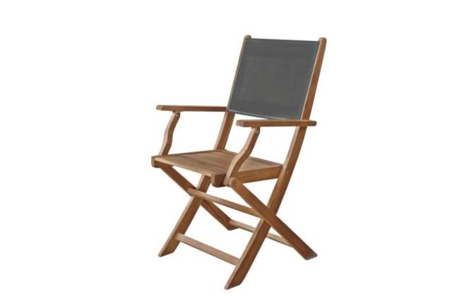 Fauteuil pliant en acacia + textilène Delphe