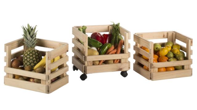 3 Caisses de Rangement Empilables pour Légumes 90x38x30cm + 4 Roulettes - ASTIGARRAGA