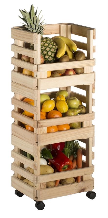 3 Caisses de Rangement Empilables pour Légumes 90x38x30cm + 4 Roulettes - ASTIGARRAGA