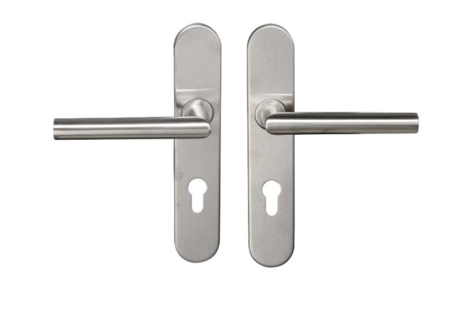 Bricard 4024 - Poignée inox Akène béquille + béquille sur plaque clé i , coloris inox satiné 