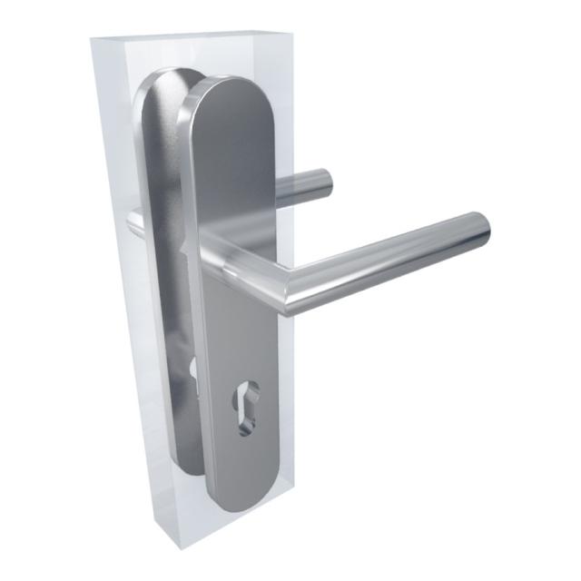 Bricard 4024 - Poignée inox Akène béquille + béquille sur plaque clé i , coloris inox satiné 
