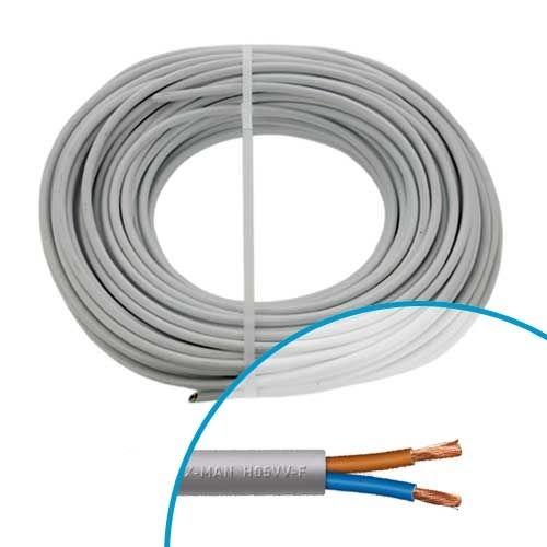 Cable electrique .h05vvf 2x1,5mm gris 50m