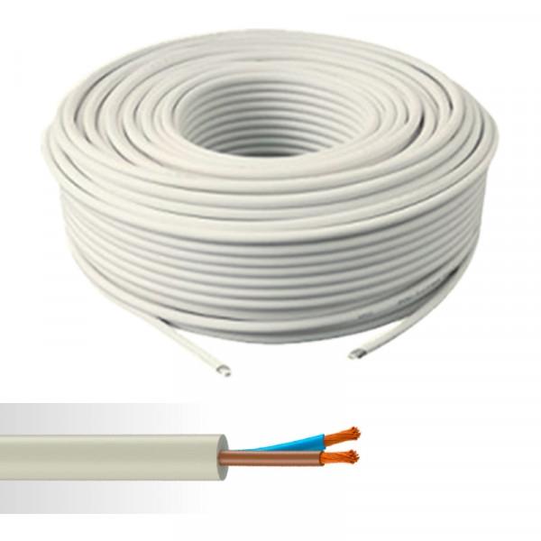 Cable electrique.h05vvf 2x1mm blanc 50m