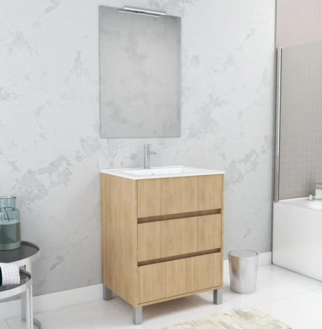 Meuble de Salle de Bain 3 Tiroirs avec Vasque Trendy Bois - 80 cm