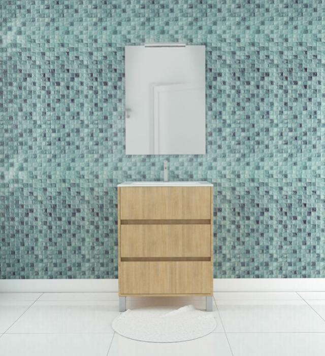 Meuble de Salle de Bain 3 Tiroirs avec Vasque Trendy Bois - 80 cm