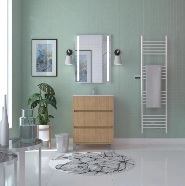 Meuble de Salle de Bain 3 Tiroirs avec Vasque Trendy Bois - 80 cm