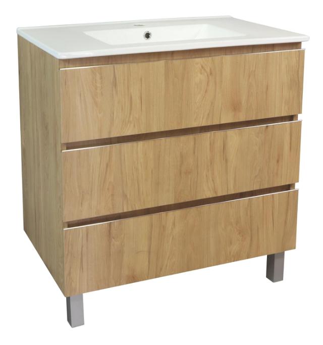 Meuble de Salle de Bain 3 Tiroirs avec Vasque Trendy Bois - 80 cm